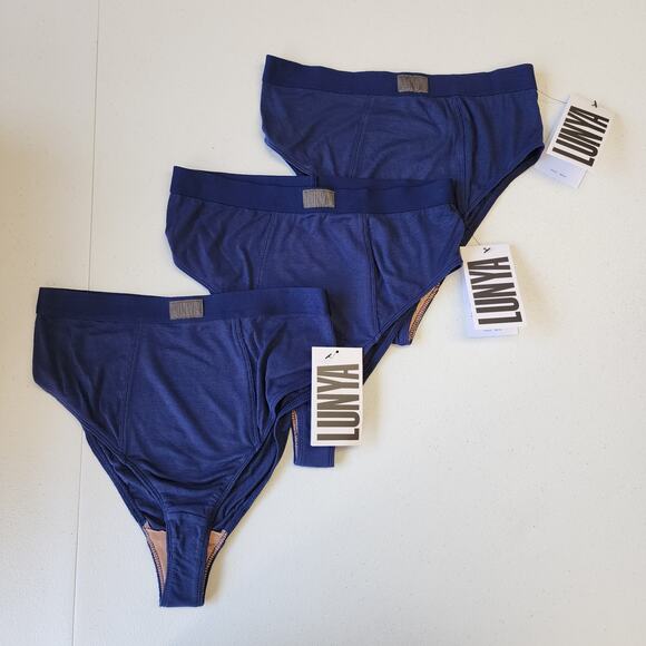 LUNYA Soft Modal Rib Brief In Sincere Blue Set of 3 XS NWT - Picture 2 of 9